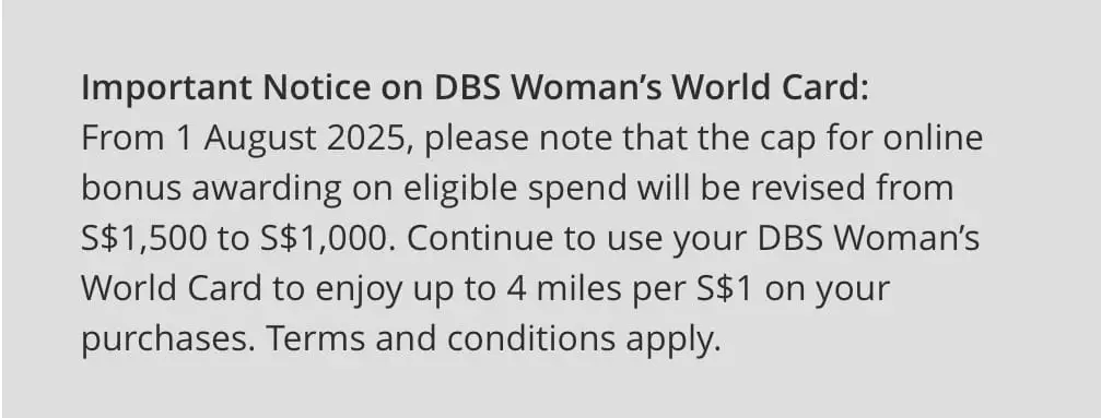 notice banner for dbs woman's world card update