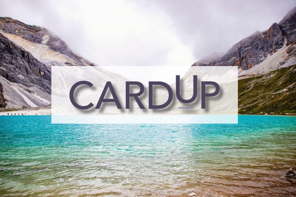 card up logo with a lake and mountain background