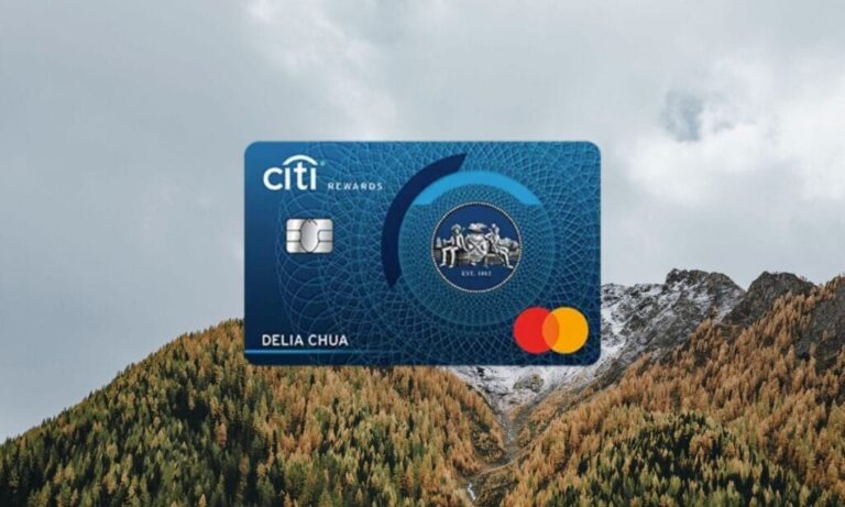 Citi Rewards Credit Card with mountain background