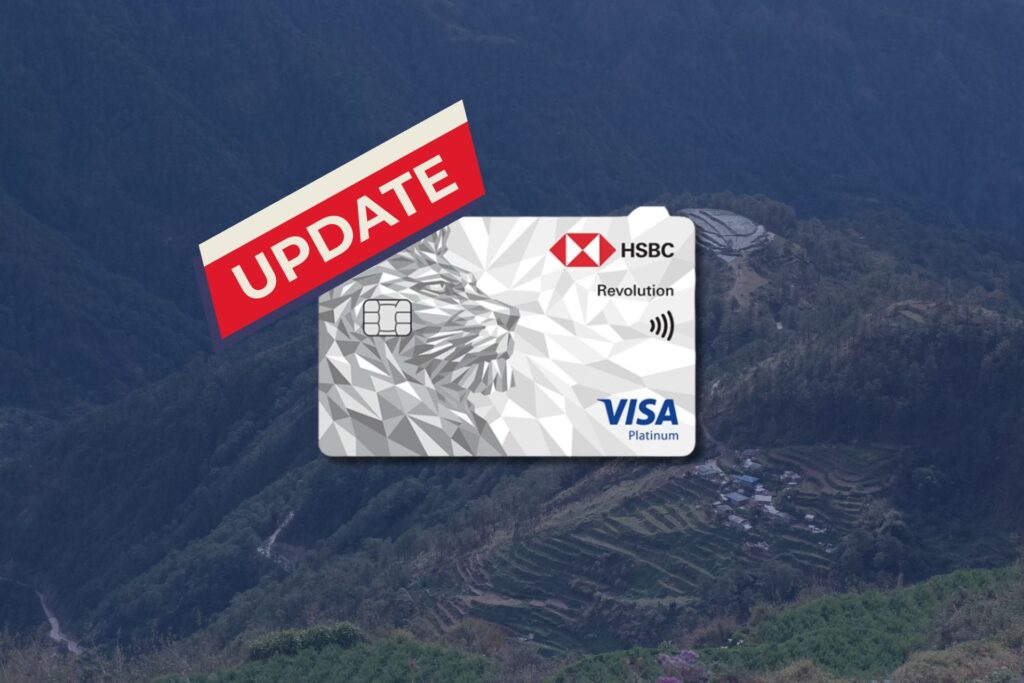 HSBC Revolution Card with a big word Update and mountain background