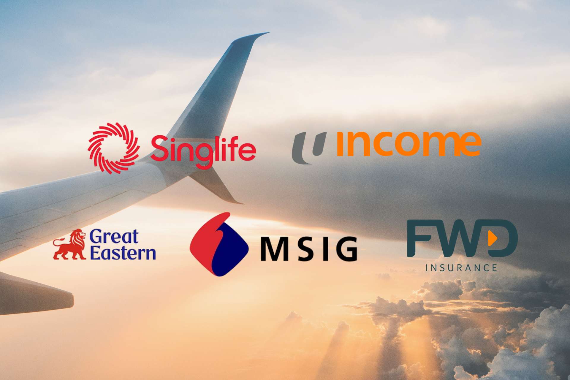 airplane in the sky with different travel insurance logo