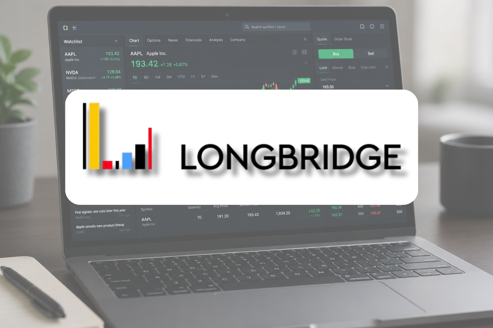 longbridge logo with laptop showing stocks