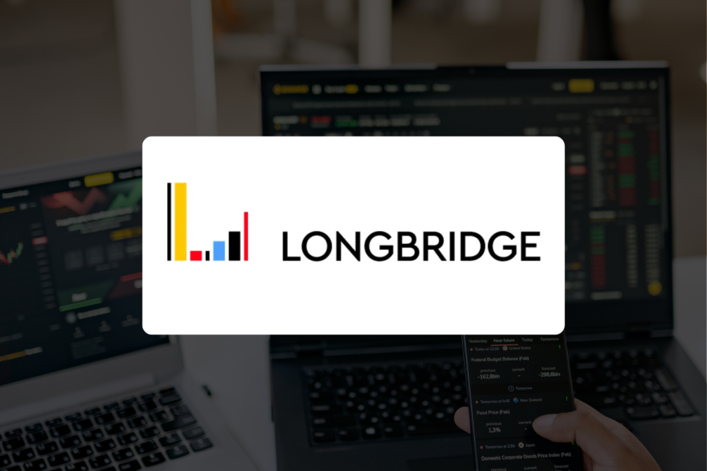 longbridge logo with a person trading in laptop
