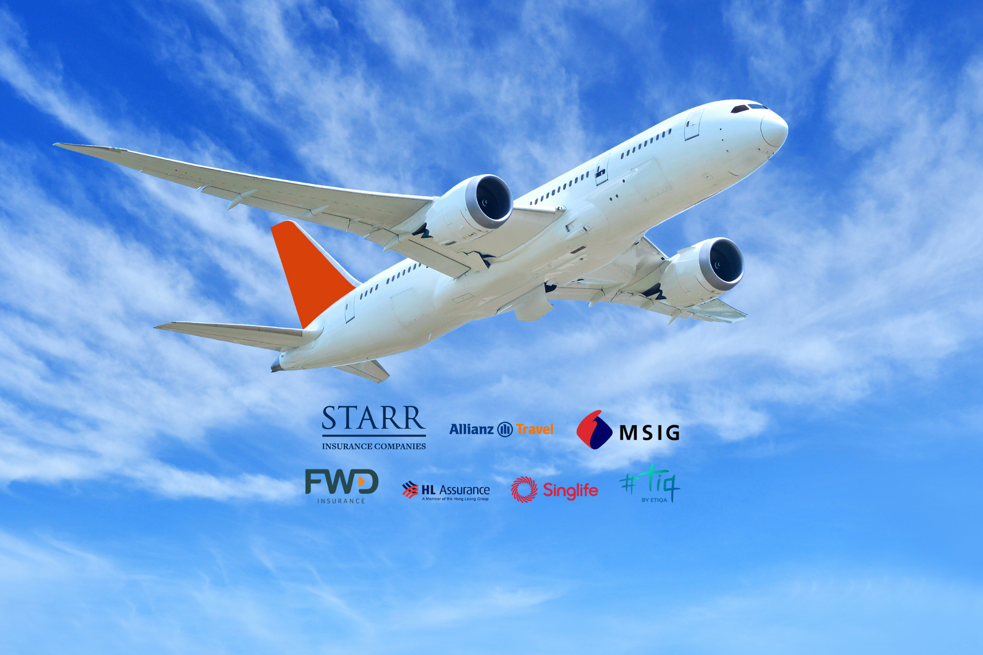 Airplane background with travel insurance logos