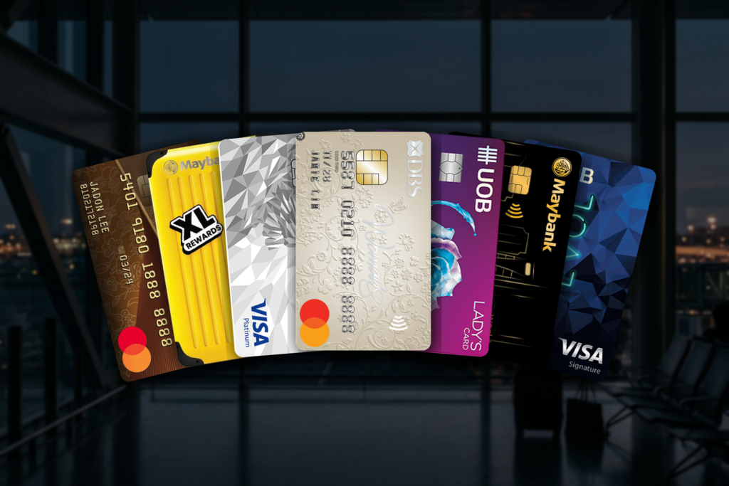 Best credit cards for flights in Singapore 2026 — a fan of DBS Woman's World, HSBC Revolution, UOB Lady's, Maybank XL Rewards, Maybank World Mastercard, KrisFlyer UOB and UOB EVOL cards