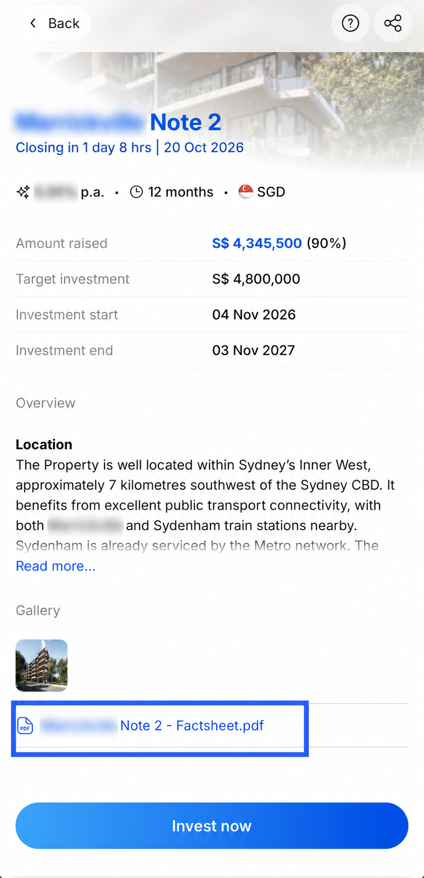 Where to find the deal factsheet in the BigFundr app