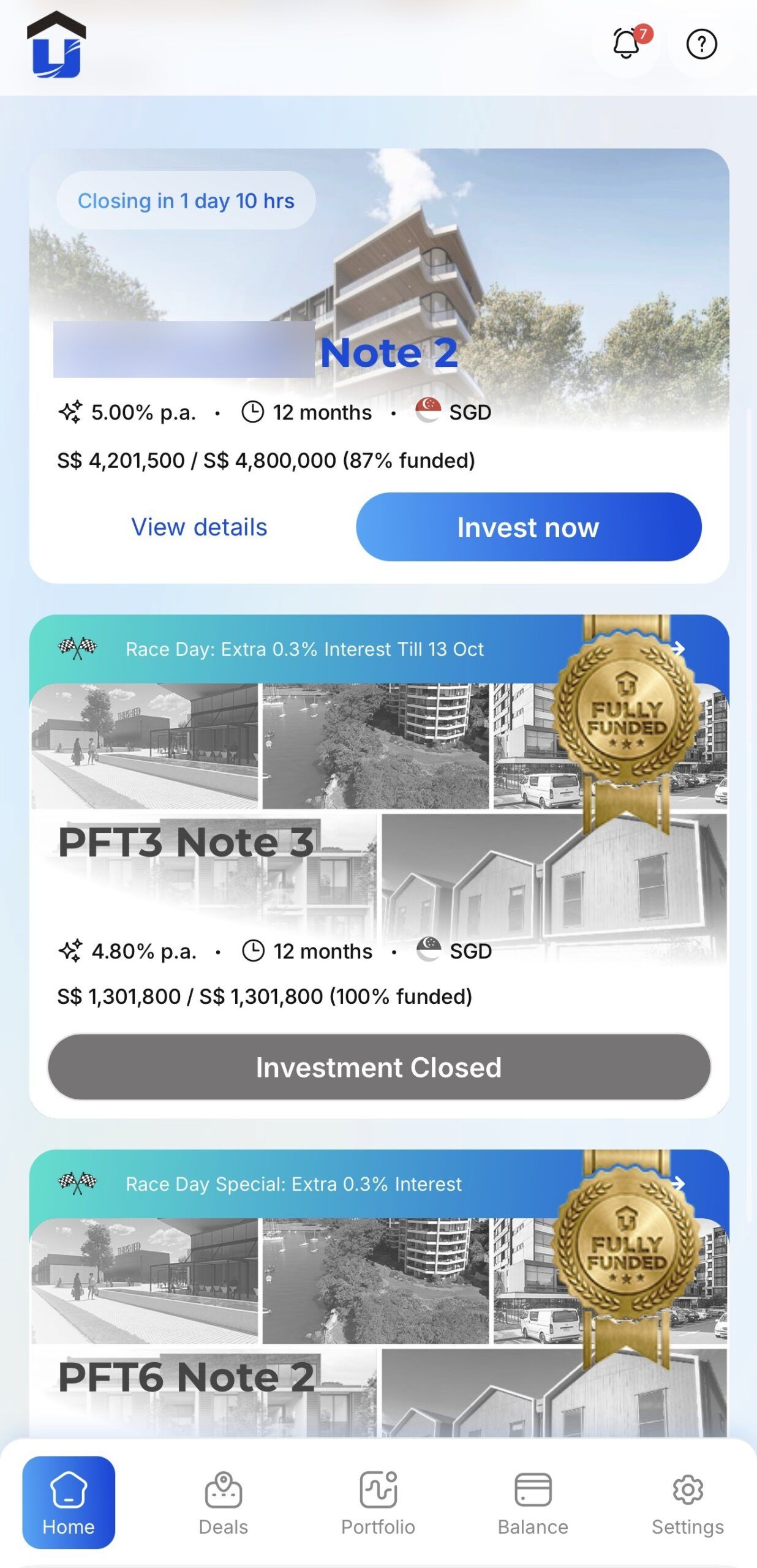 BigFundr app deal page with identifying deal name obscured