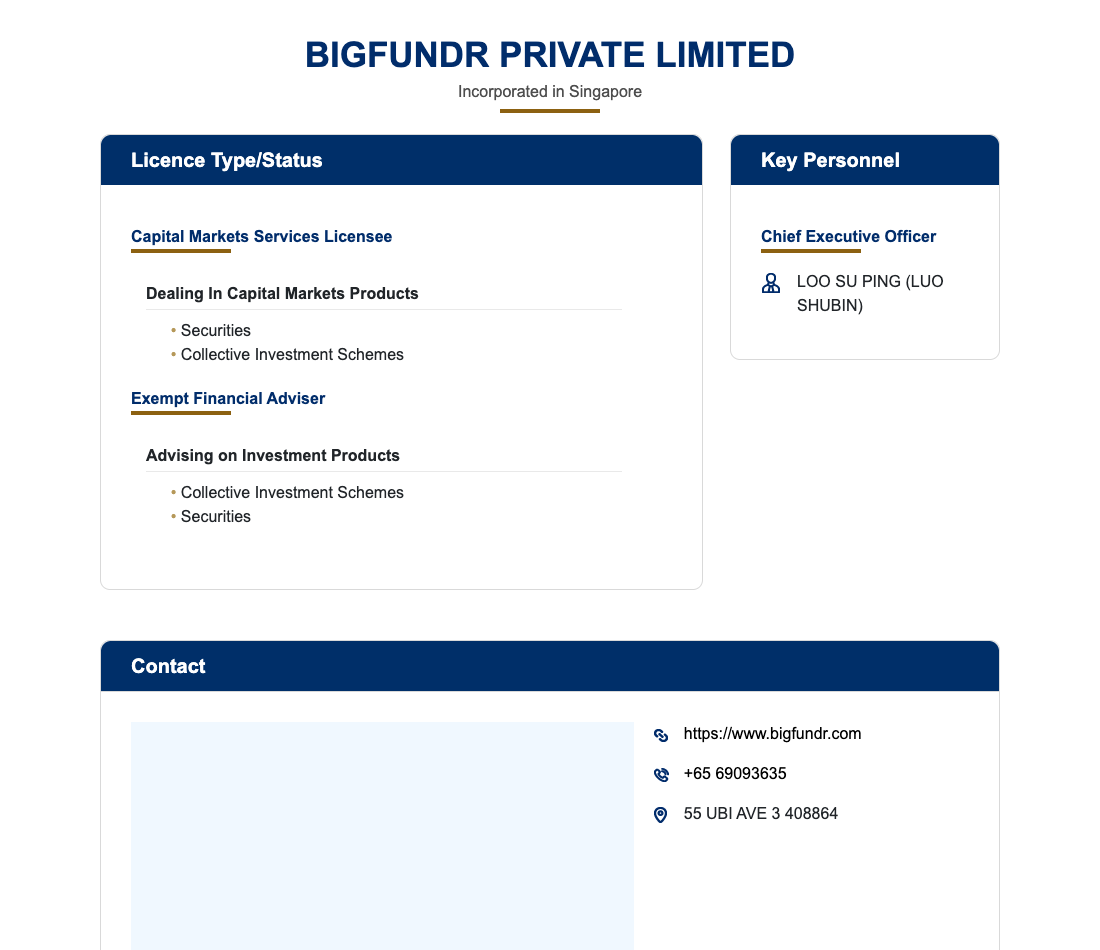 BigFundr entry in the MAS Financial Institutions Directory