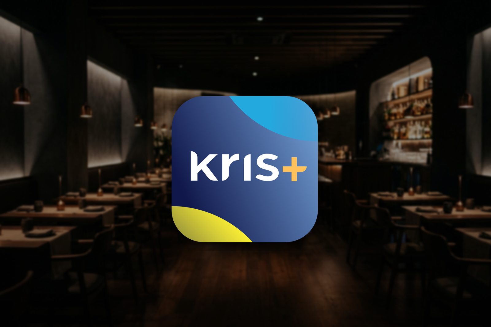 Kris+ by Singapore Airlines app logo over a dark restaurant interior