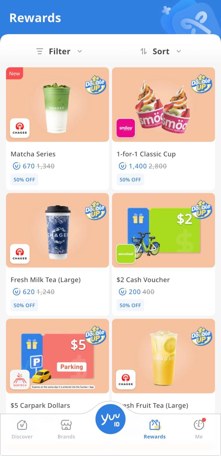 Discounted rewards shown in the yuu app